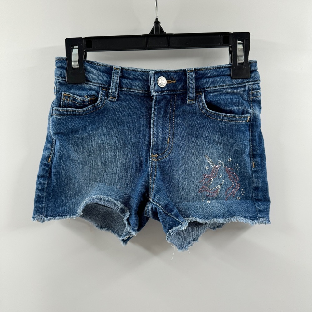 Jumping Beans Kids Medium Wash Jean Shorts with Rhinestone Unicorn – Size 6